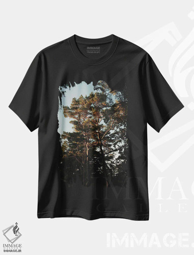 تیشرت مشکی طرح دار درختان و نور گرم، تزئینی اثر سباستین هیلگتاگ | فروشگاه ایماژ