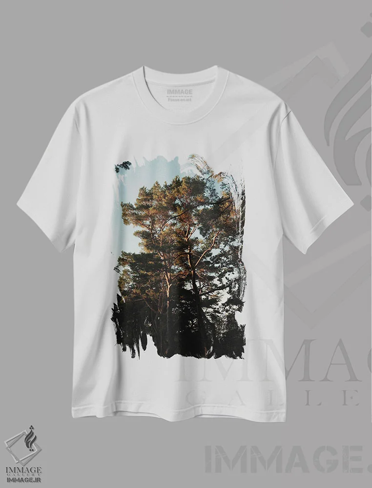 تیشرت سفید طرح دار درختان و نور گرم، تزئینی اثر سباستین هیلگتاگ | immage.ir