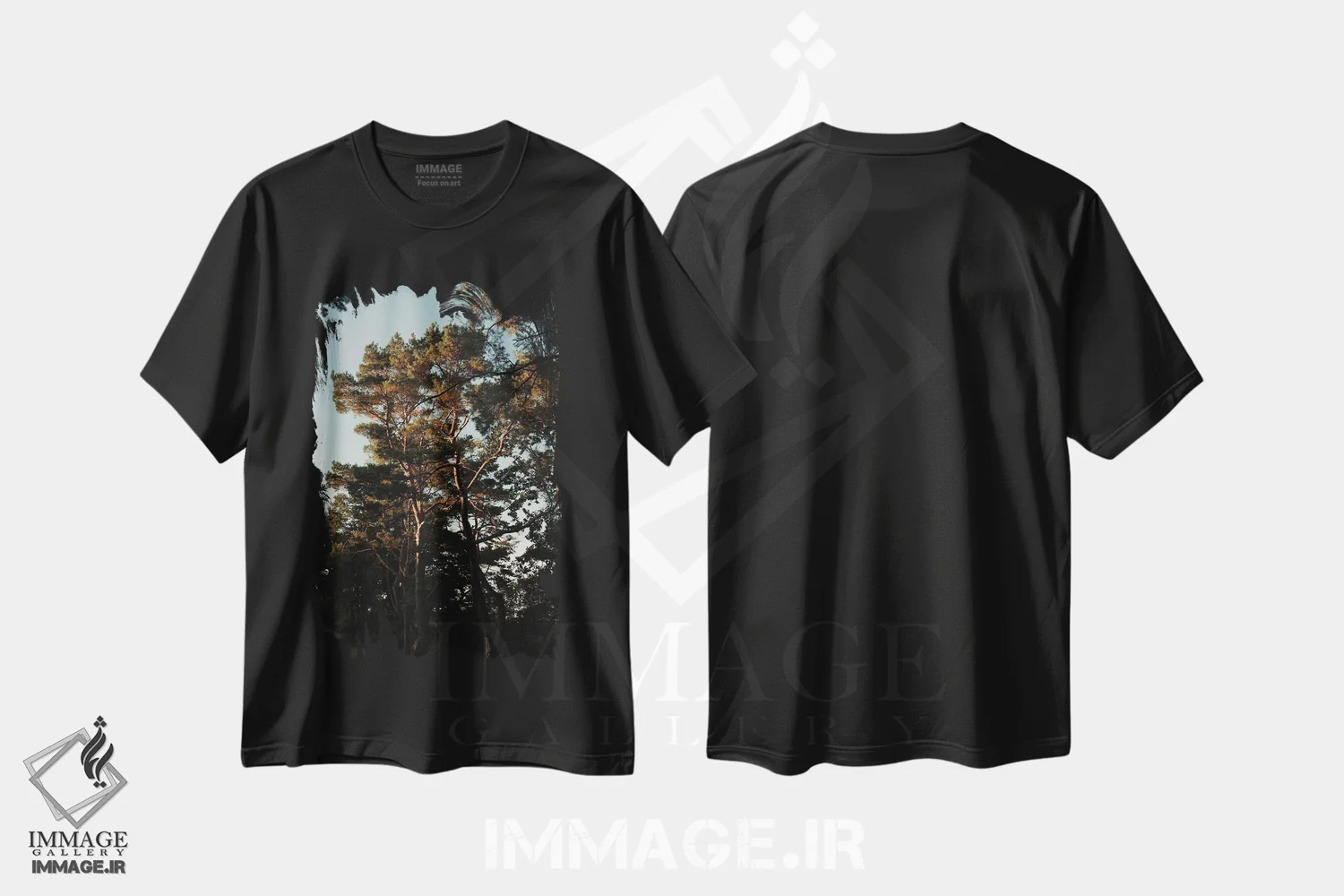 تیشرت مشکی طرح دار درختان و نور گرم، تزئینی اثر سباستین هیلگتاگ | فروشگاه ایماژ