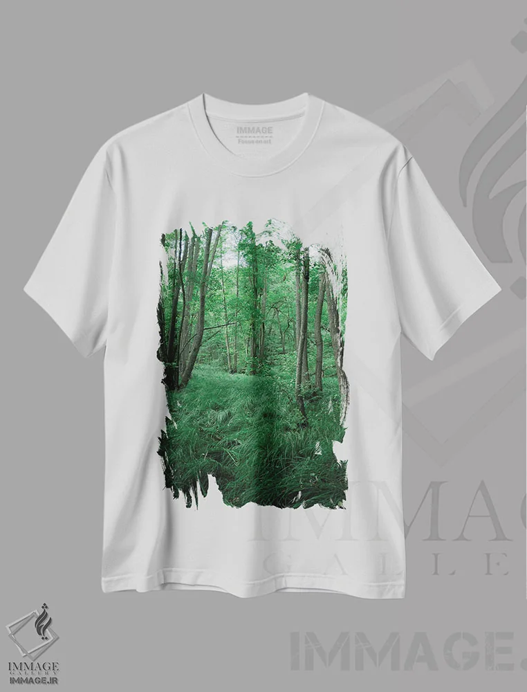 تیشرت سفید طرح دار طبیعت سبز، تزئینی اثر سباستین هیلگتاگ | فروشگاه ایماژ