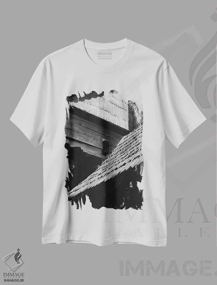 تیشرت سفید طرح دار اشکال انتزاعی سیاه و سفید، هنر تزئینی سیاه و سفید اثر سباستین هیلگتاگ | فروشگاه ایماژ
