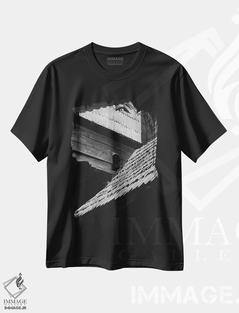 تیشرت مشکی طرح دار اشکال انتزاعی سیاه و سفید، هنر تزئینی سیاه و سفید اثر سباستین هیلگتاگ | immage.ir