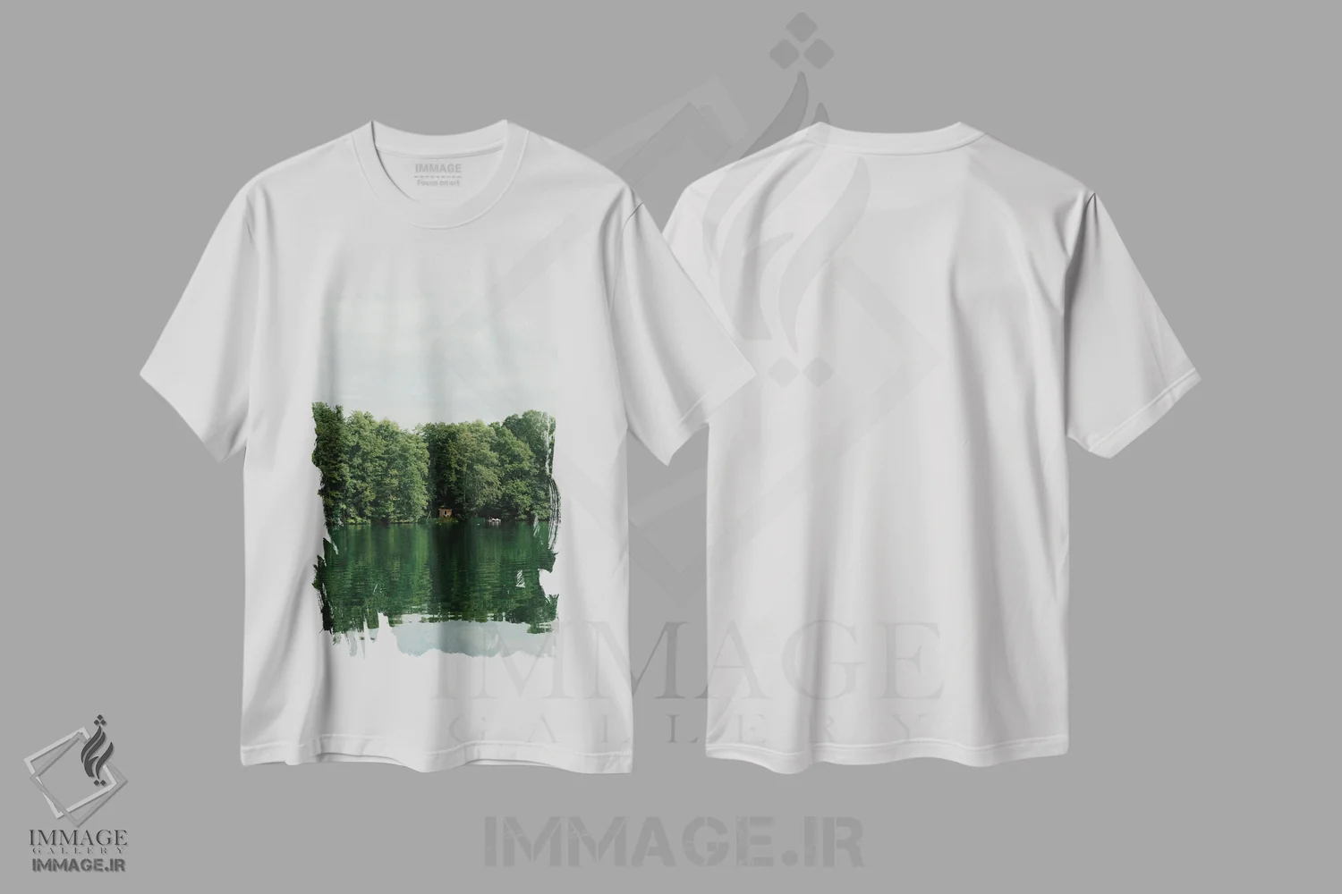 تیشرت سفید طرح دار خانه کنار دریاچه، تزئینی اثر سباستین هیلگتاگ | فروشگاه ایماژ