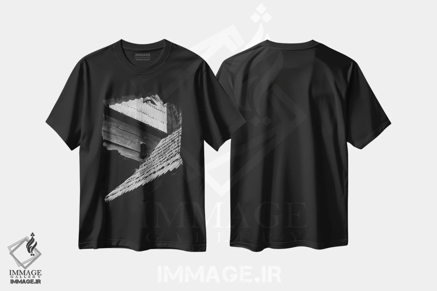 تیشرت مشکی طرح دار اشکال انتزاعی سیاه و سفید، هنر تزئینی سیاه و سفید اثر سباستین هیلگتاگ | immage.ir