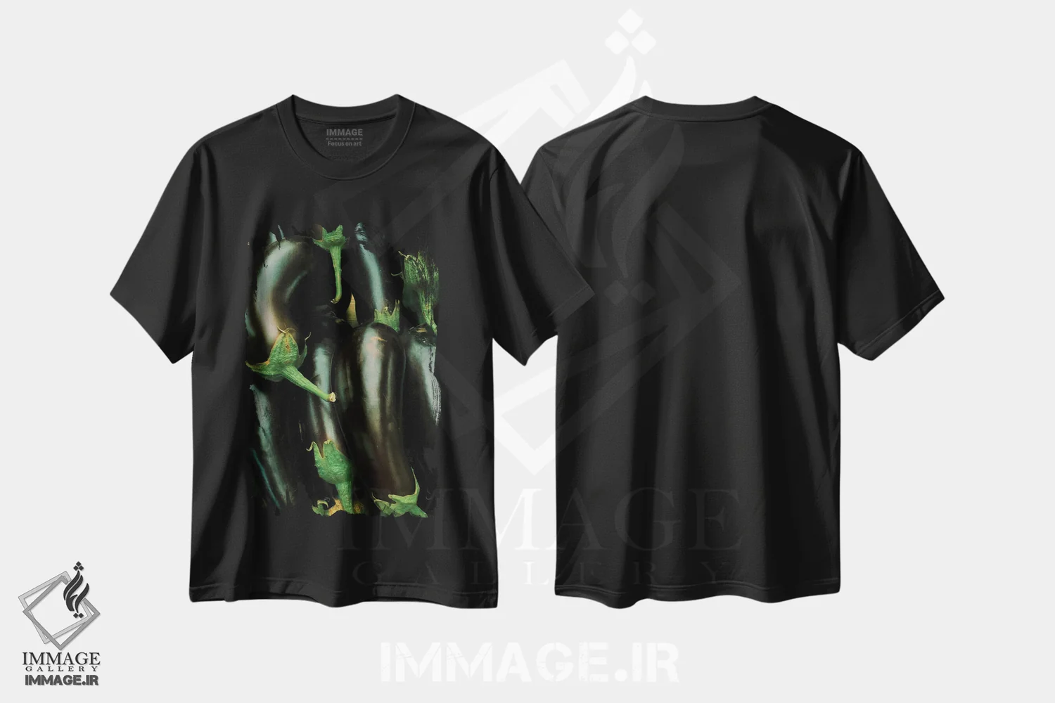 تیشرت مشکی طرح دار بار زیاد بادمجان، تزئینی اثر سباستین هیلگتاگ | فروشگاه ایماژ