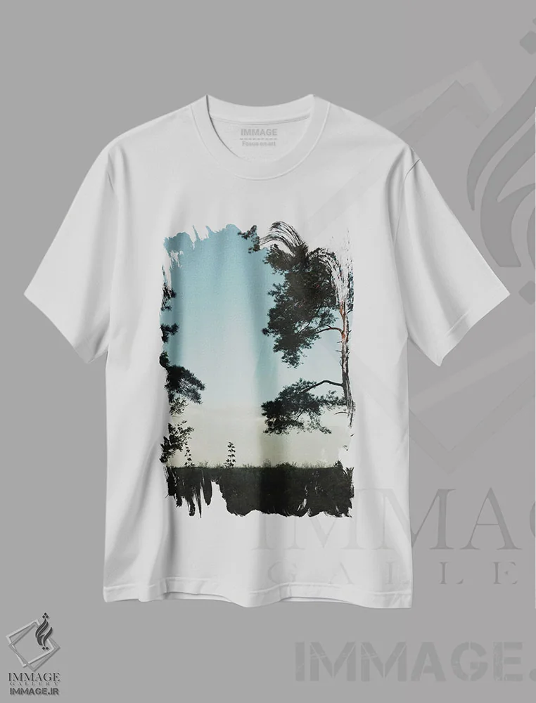 تیشرت سفید طرح دار سیلوئتدرختان، تزئینی اثر سباستین هیلگتاگ | immage.ir