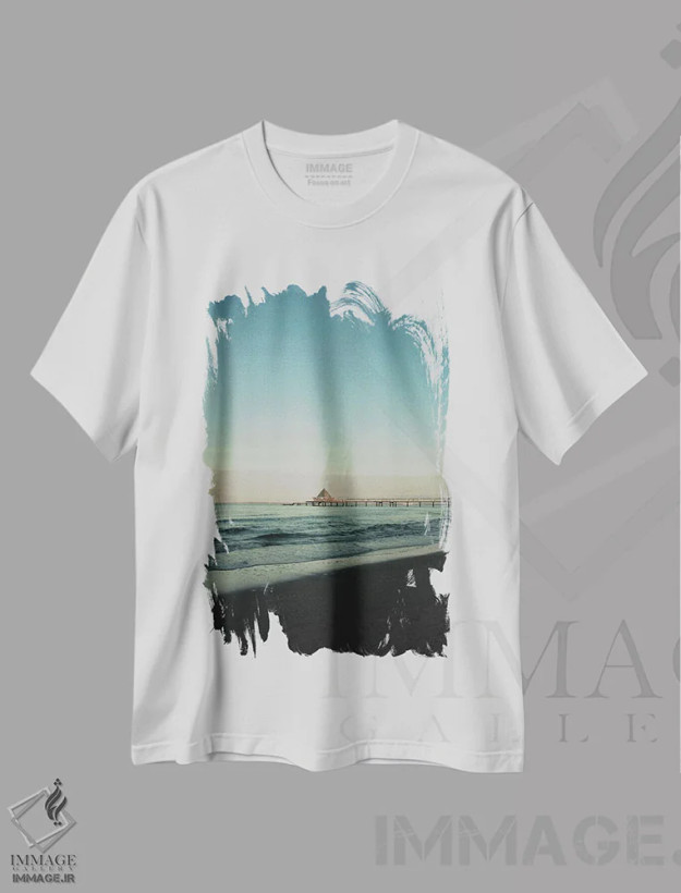 تیشرت سفید طرح دار امواج و پل، تزئینی اثر سباستین هیلگتاگ | فروشگاه ایماژ