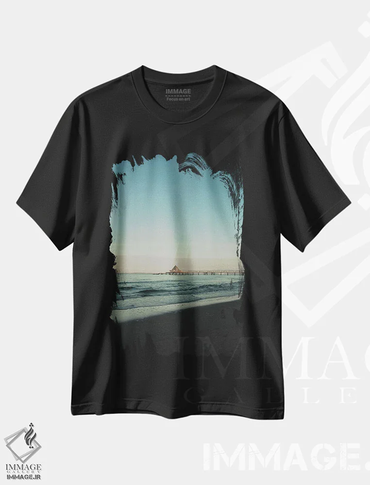 تیشرت مشکی طرح دار امواج و پل، تزئینی اثر سباستین هیلگتاگ | immage.ir