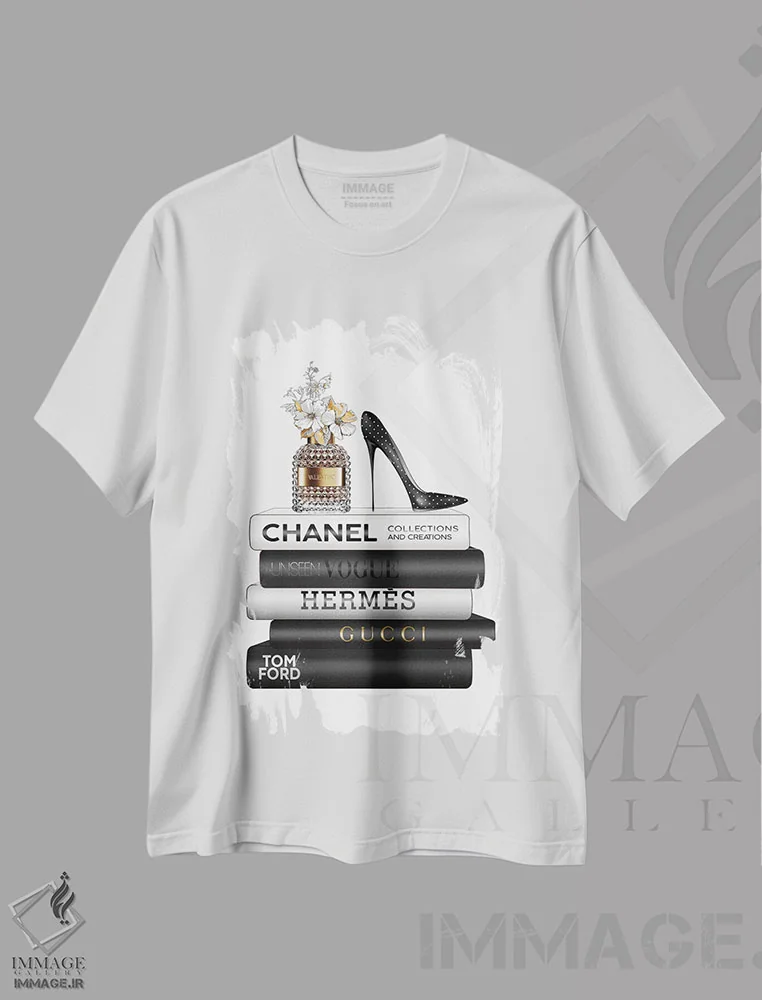تیشرت سفید طرح دار کتاب های مُد، تزئینی اثر هدر گری | immage.ir