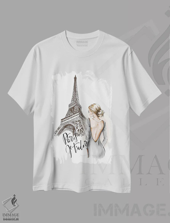 تیشرت سفید طرح دار عشق پاریس، تزئینی اثر هدر گری | فروشگاه ایماژ