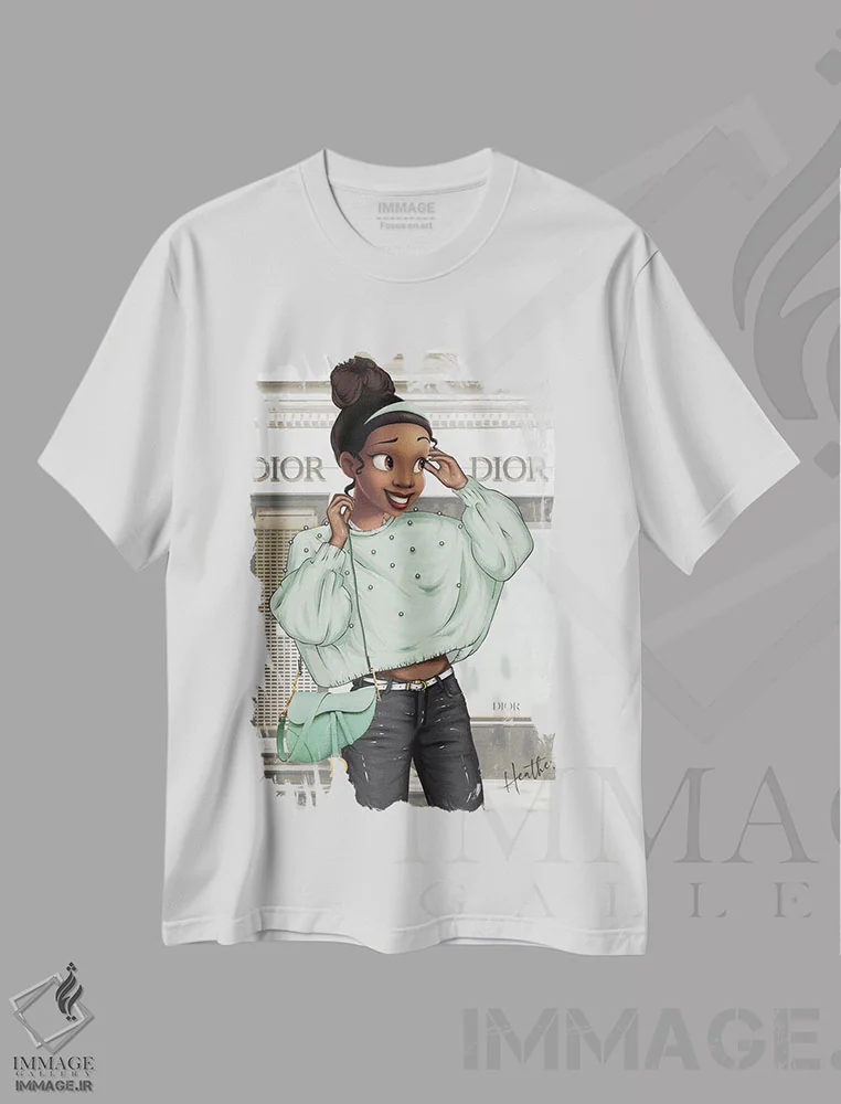 تیشرت سفید طرح دار پرنسس تیانا لوس، هنر آمریکایی آفریقایی تبار اثر هدر گری | فروشگاه ایماژ
