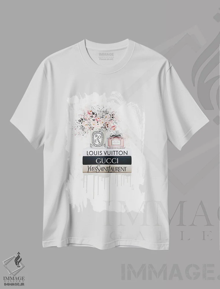 تیشرت سفید طرح دار کتاب ها و گل ها، هنر دیجیتال اثر هدر گری | immage.ir