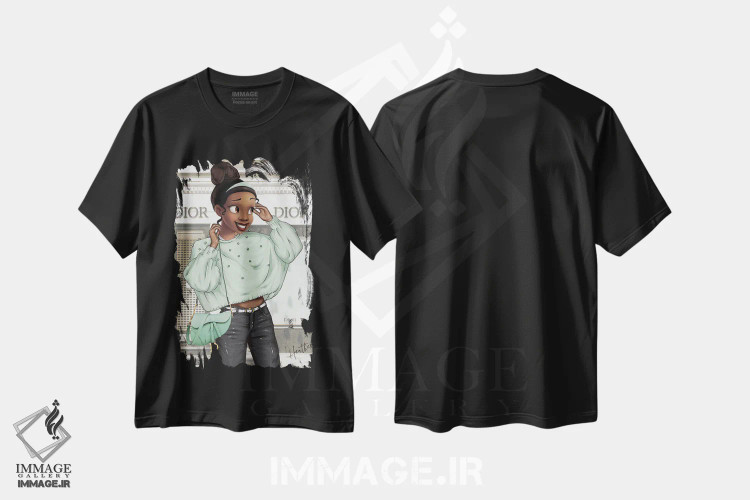 تیشرت مشکی طرح دار پرنسس تیانا لوس، هنر آمریکایی آفریقایی تبار اثر هدر گری | immage.ir