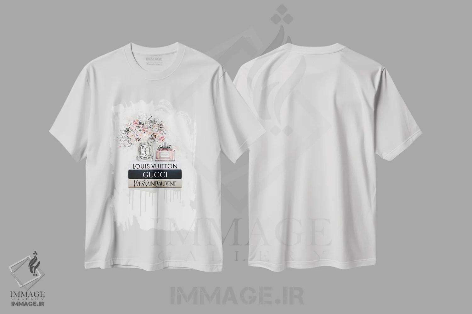 تیشرت سفید طرح دار کتاب ها و گل ها، هنر دیجیتال اثر هدر گری | immage.ir
