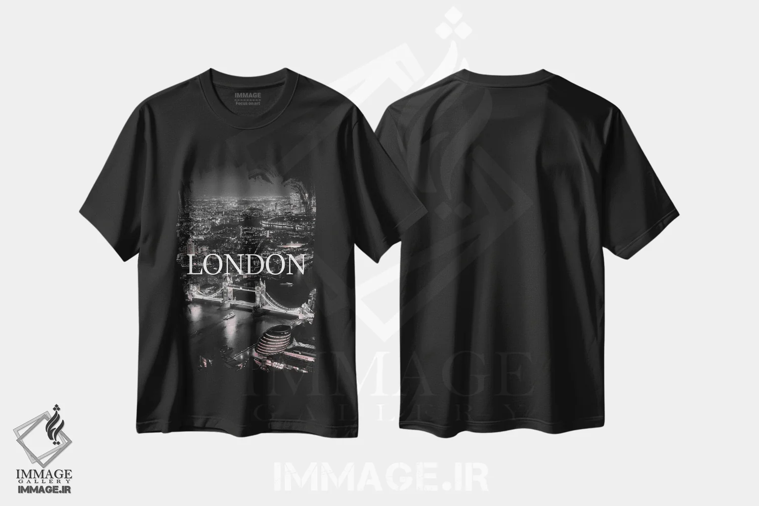 تیشرت مشکی طرح دار لندن صورتی، هنر دیجیتال اثر هدر گری | فروشگاه ایماژ