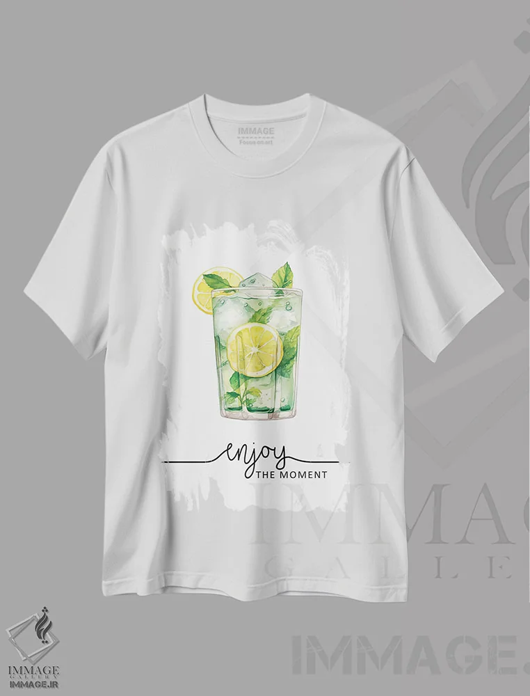 تیشرت سفید طرح دار از لحظهٔ موهیتو لذت ببر، هنر دیجیتال اثر هدر گری | فروشگاه ایماژ