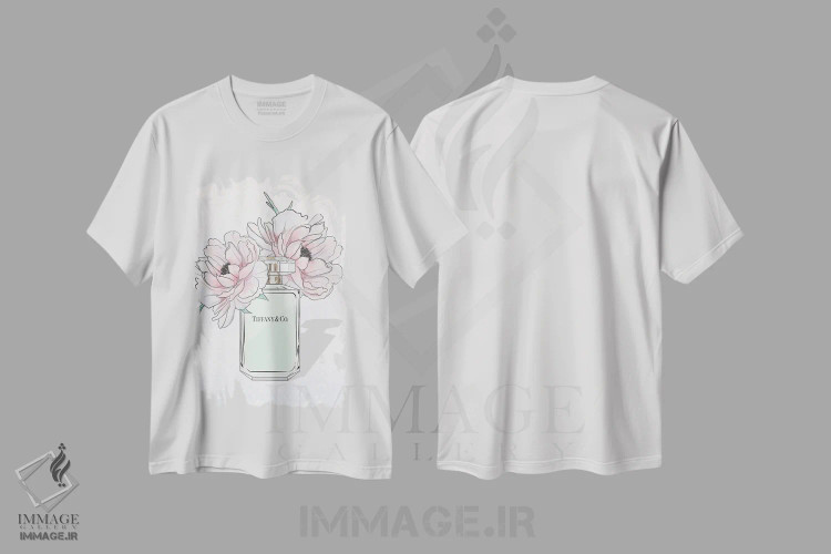 تیشرت سفید طرح دار گل های شیرین، دست نقاشی و طراحی دستی اثر هدر گری | immage.ir