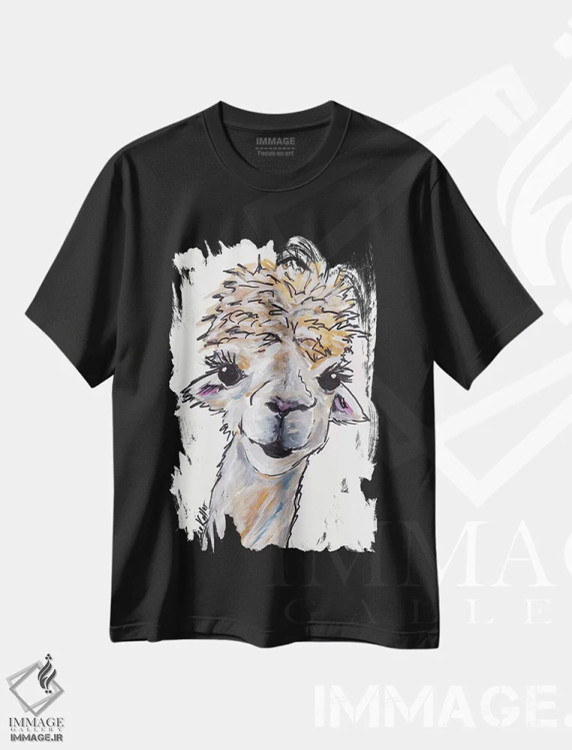 تیشرت مشکی طرح دار انجل آلپاکا، مدیوم اثر هیپی هاوند استودیوز | immage.ir
