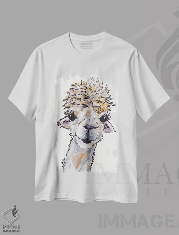 تیشرت سفید طرح دار انجل آلپاکا، مدیوم اثر هیپی هاوند استودیوز | فروشگاه ایماژ
