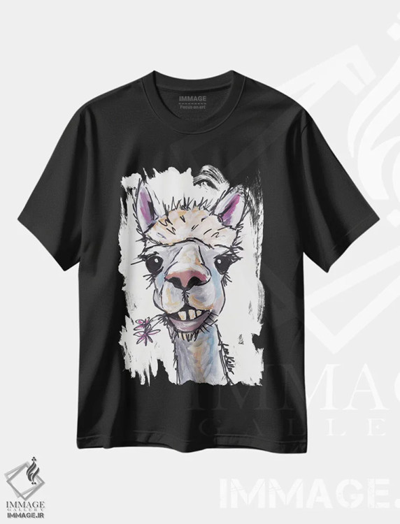 تیشرت مشکی طرح دار دیزل آلپاکا، هنر فاخر معاصر اثر هیپی هاوند استودیوز | فروشگاه ایماژ