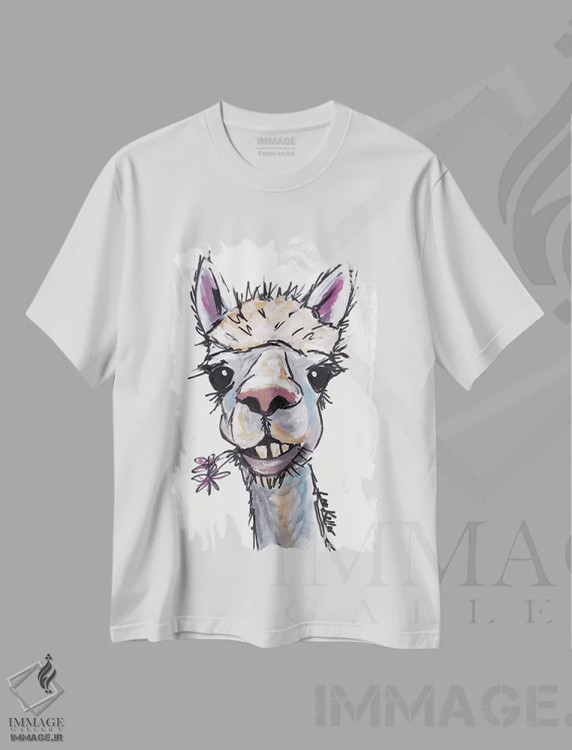 تیشرت سفید طرح دار دیزل آلپاکا، هنر فاخر معاصر اثر هیپی هاوند استودیوز | immage.ir
