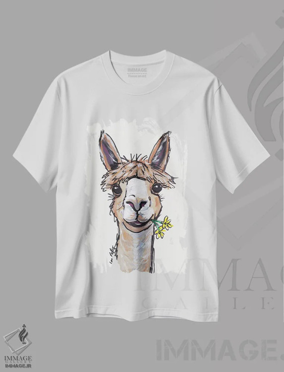 تیشرت سفید طرح دار لایکومینگ آلپاکا، مدیوم اثر هیپی هاوند استودیوز | immage.ir