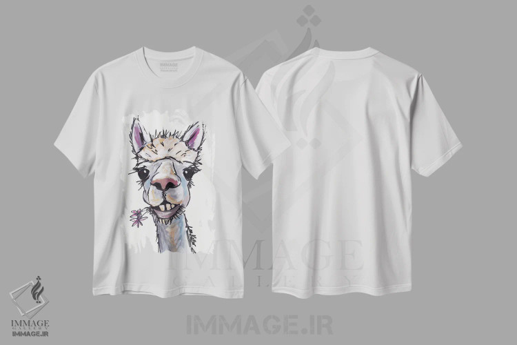 تیشرت سفید طرح دار دیزل آلپاکا، هنر فاخر معاصر اثر هیپی هاوند استودیوز | immage.ir