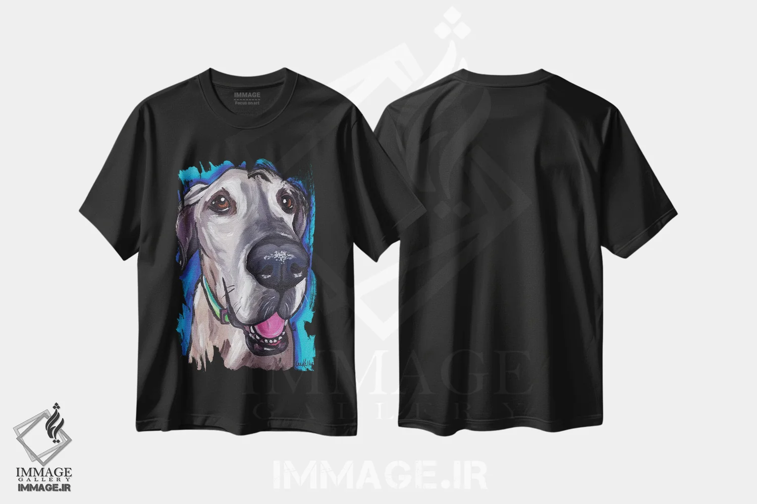 تیشرت مشکی طرح دار بو سگ دانمارکی بزرگ، هنر فاخر معاصر اثر هیپی هاوند استودیوز | فروشگاه ایماژ