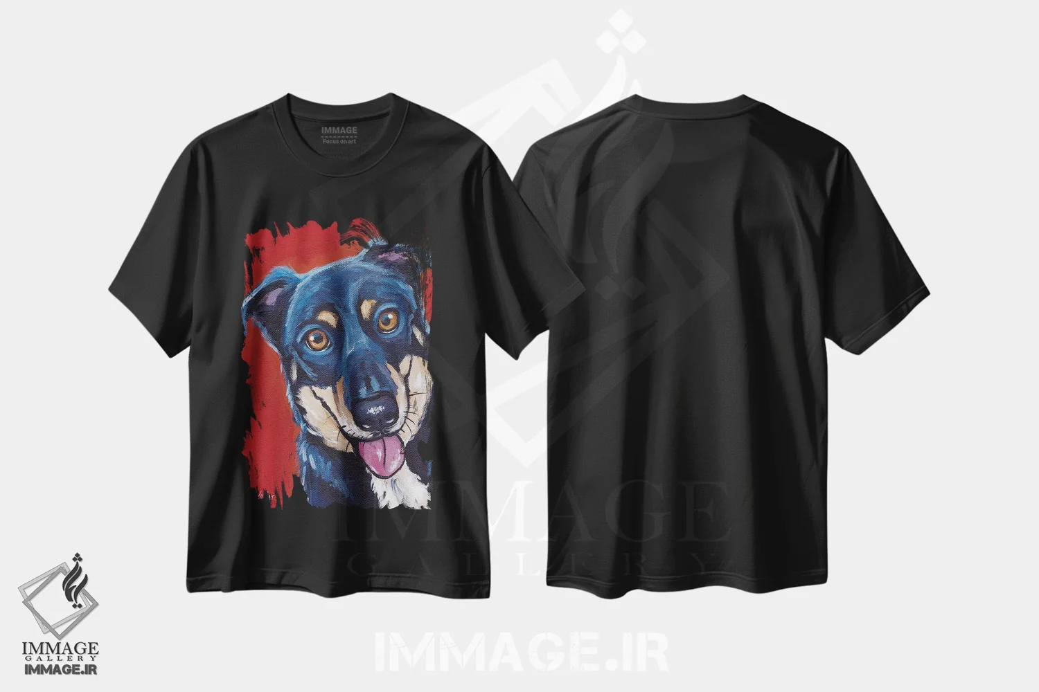 تیشرت مشکی طرح دار اوپی، سگ نژاد مخلوط، هنر فاخر معاصر اثر هیپی هاوند استودیوز | immage.ir