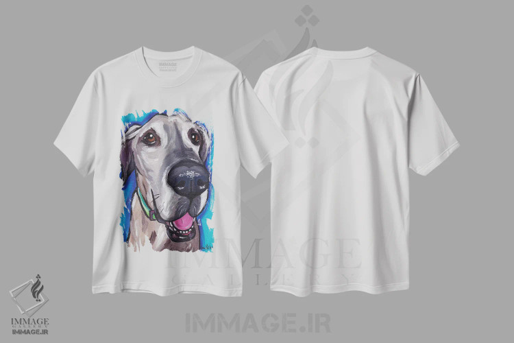 تیشرت سفید طرح دار بو سگ دانمارکی بزرگ، هنر فاخر معاصر اثر هیپی هاوند استودیوز | immage.ir