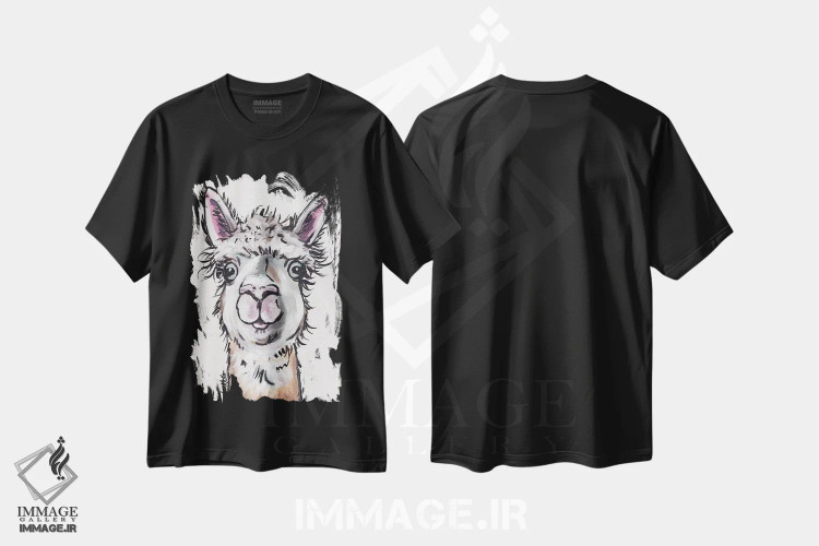 تیشرت مشکی طرح دار مگی آلپاکا، هنر فاخر معاصر اثر هیپی هاوند استودیوز | فروشگاه ایماژ