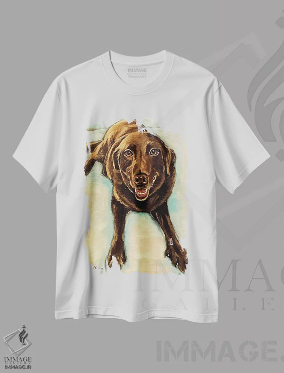 تیشرت سفید طرح دار لابرادور شکلاتی، مدیوم اثر هیپی هاوند استودیوز | فروشگاه ایماژ