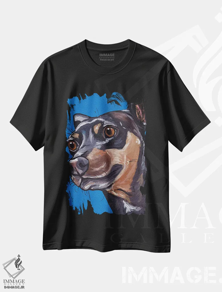 تیشرت مشکی طرح دار پنلوپه مینیاتور پینچر، هنر فاخر معاصر اثر هیپی هاوند استودیوز | فروشگاه ایماژ