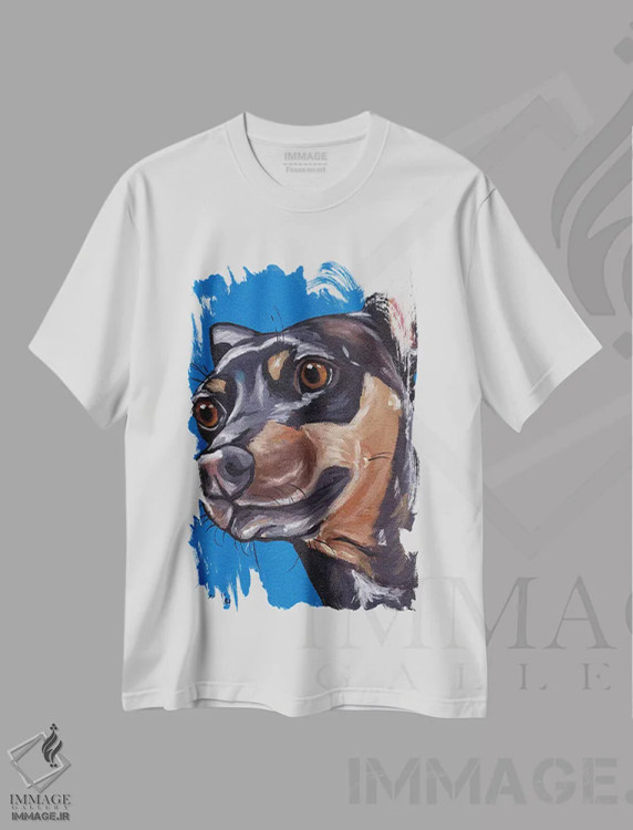 تیشرت سفید طرح دار پنلوپه مینیاتور پینچر، هنر فاخر معاصر اثر هیپی هاوند استودیوز | immage.ir