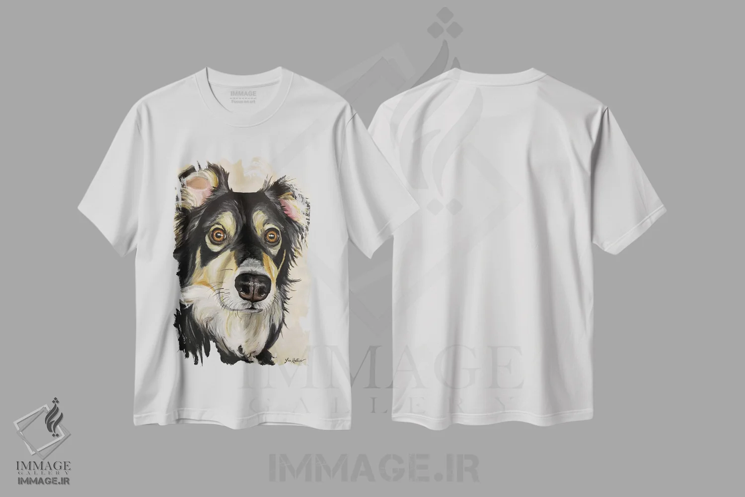 تیشرت سفید طرح دار شفرد استرالیایی سوفی، هنر فاخر معاصر اثر هیپی هاوند استودیوز | immage.ir