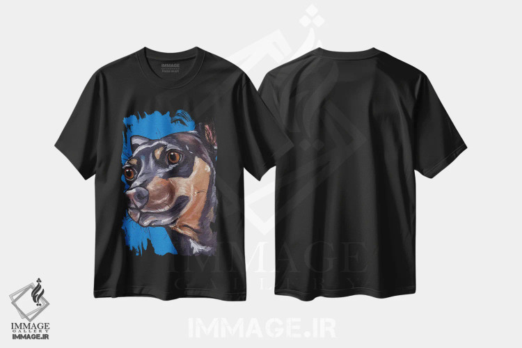 تیشرت مشکی طرح دار پنلوپه مینیاتور پینچر، هنر فاخر معاصر اثر هیپی هاوند استودیوز | فروشگاه ایماژ