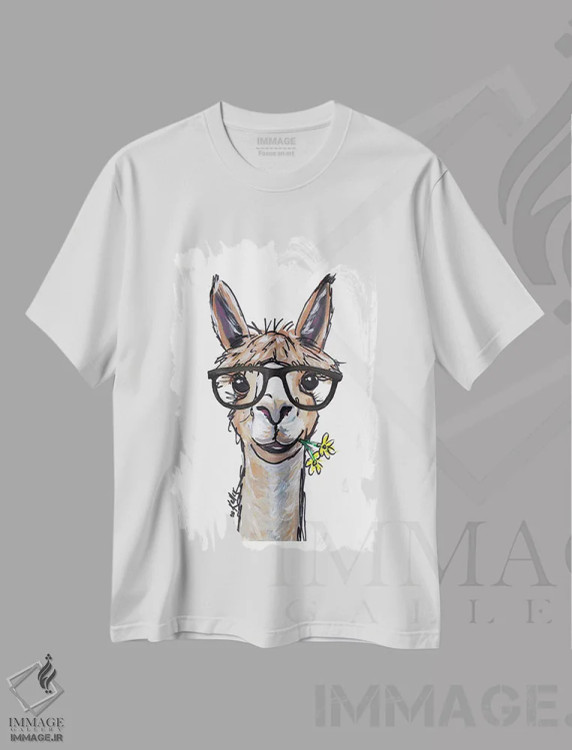 تیشرت سفید طرح دار آلپاکا، مدیوم اثر هیپی هاوند استودیوز | immage.ir