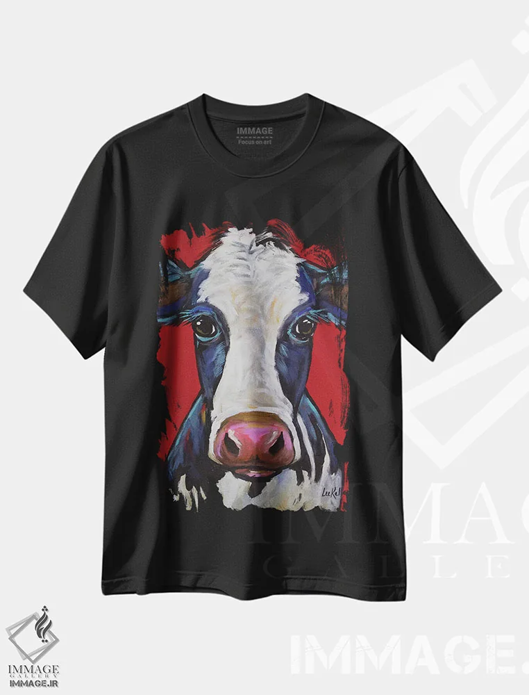 تیشرت مشکی طرح دار گاو، مدیوم اثر هیپی هاوند استودیوز | فروشگاه ایماژ