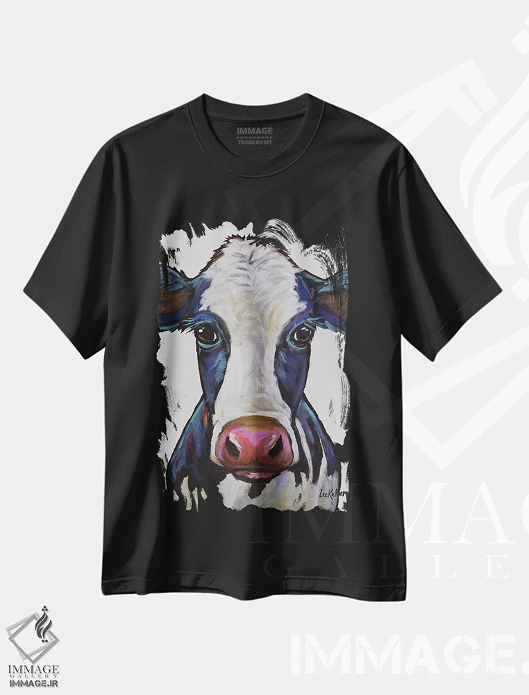 تیشرت مشکی طرح دار گاو، مدیوم اثر هیپی هاوند استودیوز | فروشگاه ایماژ