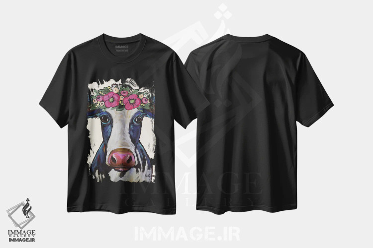 تیشرت مشکی طرح دار گاو، مدیوم اثر هیپی هاوند استودیوز | immage.ir
