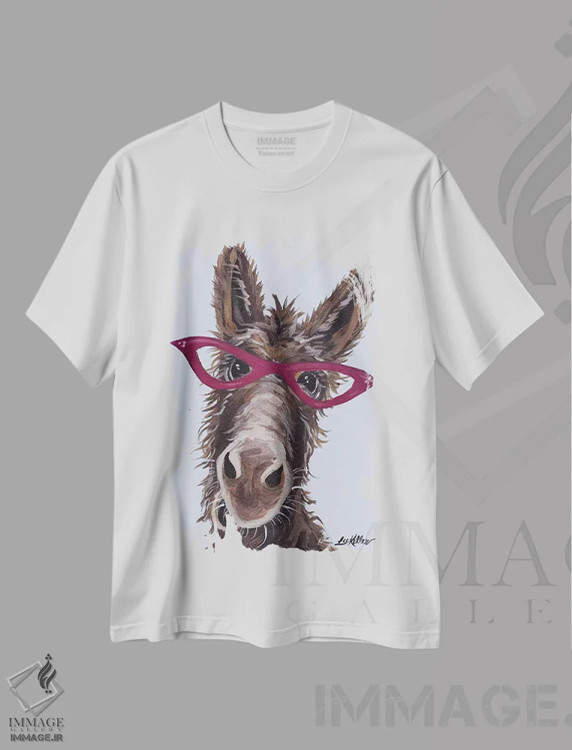 تیشرت سفید طرح دار الاغ با عینک روی خاکستری، مدیوم اثر هیپی هاوند استودیوز | فروشگاه ایماژ