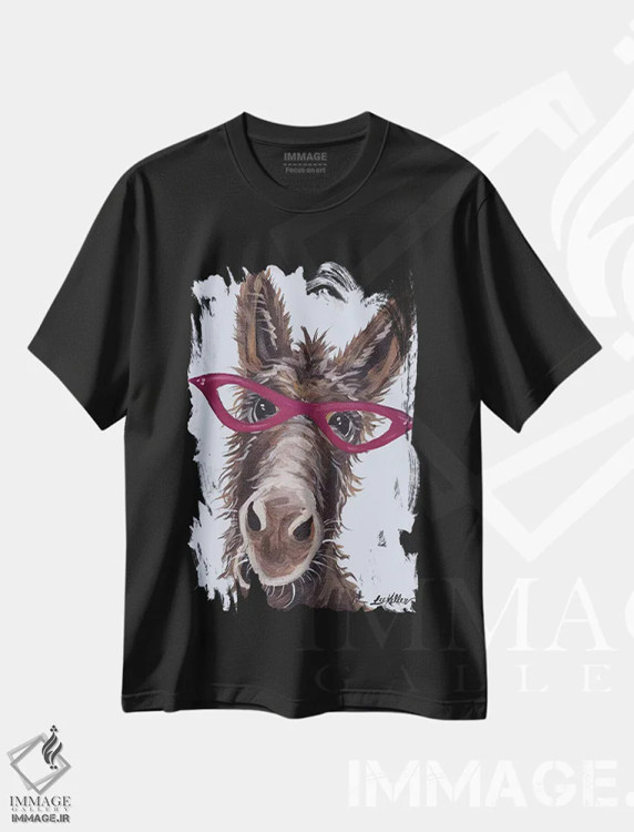 تیشرت مشکی طرح دار الاغ با عینک روی خاکستری، مدیوم اثر هیپی هاوند استودیوز | immage.ir