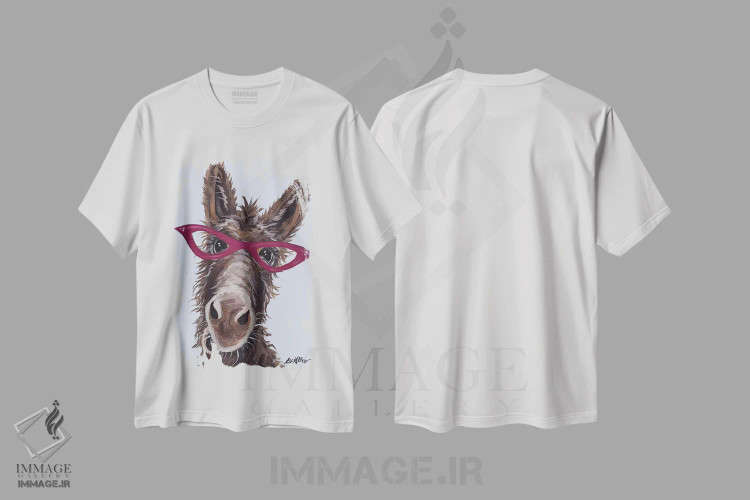 تیشرت سفید طرح دار الاغ با عینک روی خاکستری، مدیوم اثر هیپی هاوند استودیوز | فروشگاه ایماژ