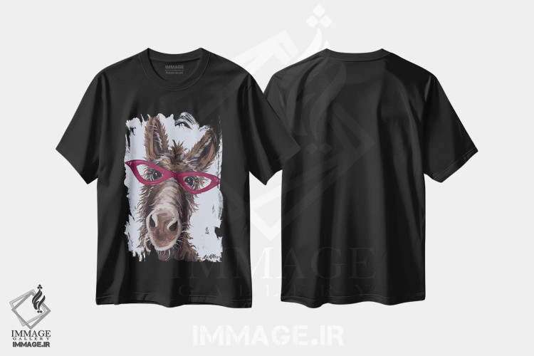 تیشرت مشکی طرح دار الاغ با عینک روی خاکستری، مدیوم اثر هیپی هاوند استودیوز | immage.ir