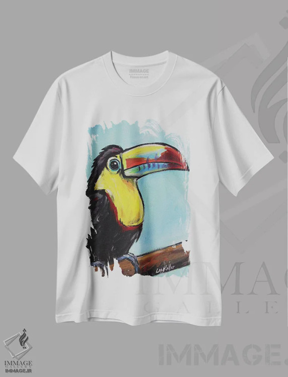 تیشرت سفید طرح دار توکان، تزئینی اثر هیپی هاوند استودیوز | immage.ir