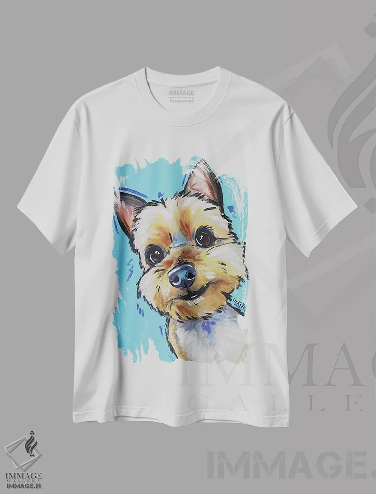 تیشرت سفید طرح دار یورکی، مدیوم اثر هیپی هاوند استودیوز | فروشگاه ایماژ