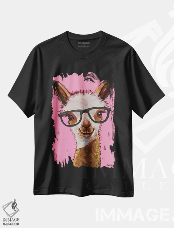 تیشرت مشکی طرح دار روزی آلپاکا با عینک، دکور معاصر اثر هیپی هاوند استودیوز | immage.ir