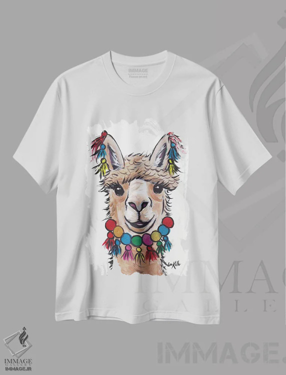 تیشرت سفید طرح دار آلپاکا با منگوله، دکور معاصر اثر هیپی هاوند استودیوز | immage.ir
