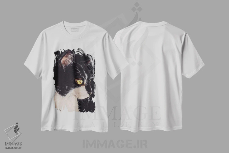 تیشرت سفید طرح دار گربه تاکسیدو، دکور معاصر اثر هیپی هاوند استودیوز | immage.ir