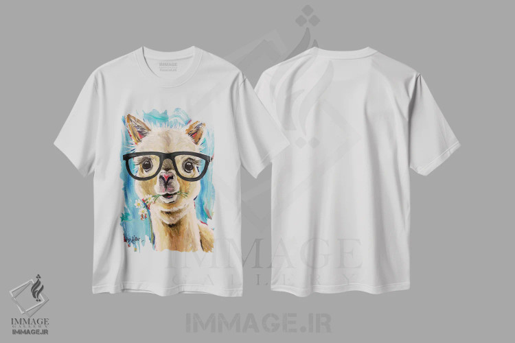 تیشرت سفید طرح دار آلپاکا با عینک، دکور معاصر اثر هیپی هاوند استودیوز | فروشگاه ایماژ